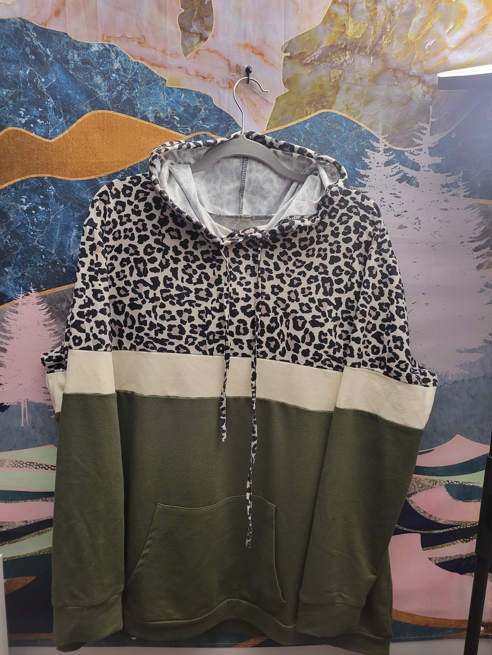 Leopard Colorblock Hooded Sweatshirt
